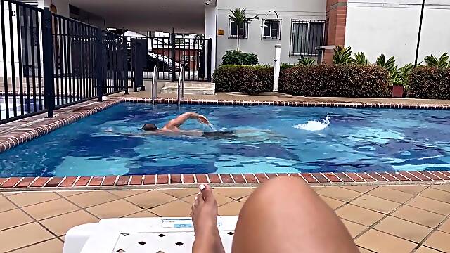 I Entice my Neighbour Brian Evansx in the Pool to Bang my Moist Cunt, Oral Sex & Creampie! Naty Delgado