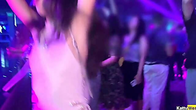 Banged girl in all holes in the nightclub crap-house