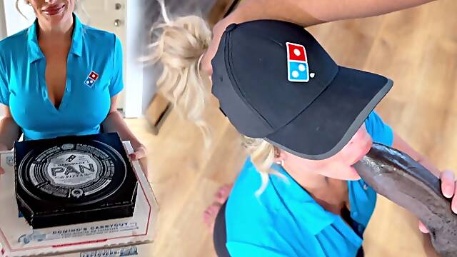 Pizza Delivery Cutie Gets A Large Ebony Sausage And Her Face Overspread In Cum