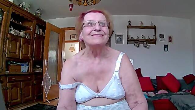 Granny in underclothes and nylons