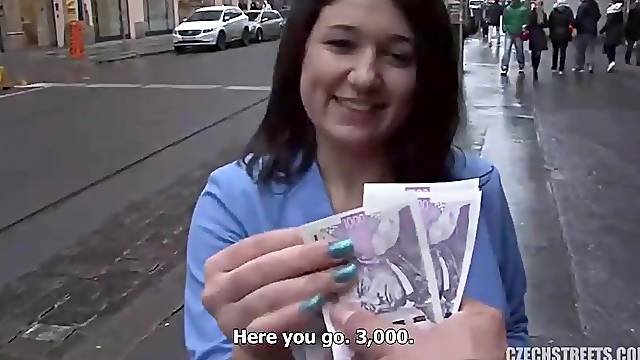 Czech college angel is earning quick money during the time that sucking schlong and getting her butt drilled