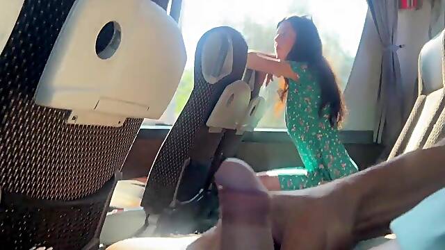 Public Knob Flashing in the Bus - Pervert Jerks Off On Angel And That babe Grabs His Penis