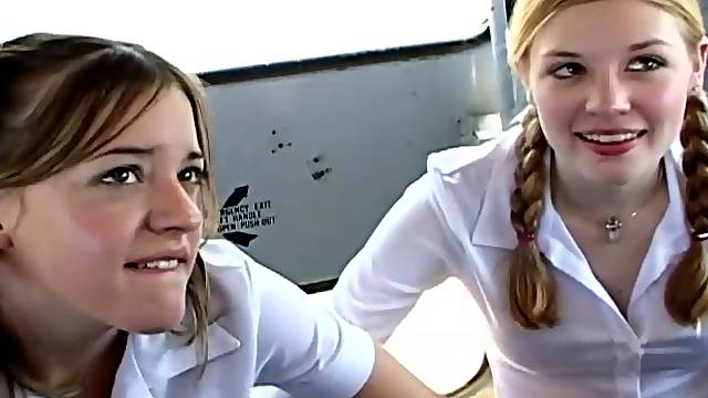Schoolgirls on the bus suck cock and fuck
