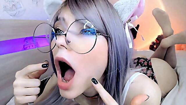 CAT gal WITH GLASSES pleads YOU TO cum ON HER SLOBBERY AHEGAO FACE