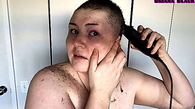 Youthful nymph With hefty Tits Shaves Head Bald