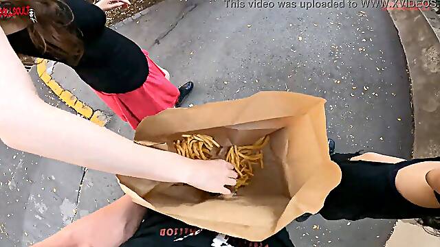 Public dual hand-job in the fries b a g ... Im jerkinit! A whole new way to enjoy McDonalds!