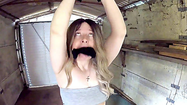 Microskirt restrain bondage – strapped and stripped in the garage