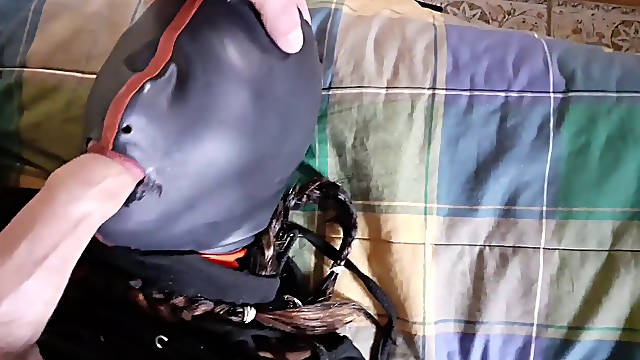 Hog tied in luxurious clothes, blinded, throated and fucked