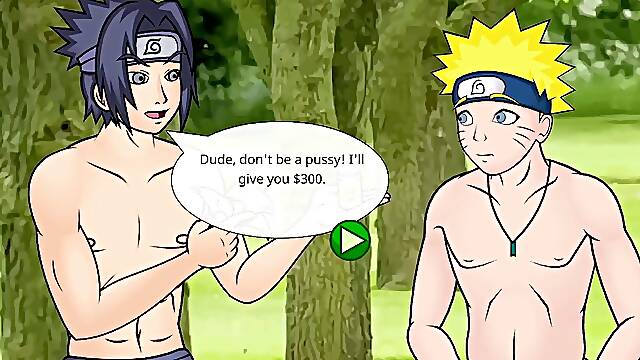 Naruto and Sasuke spunk on Tsunade - hentai game
