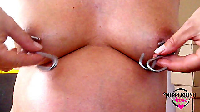 nippleringlover knocked up pierced milky melons kinky nipple play with hooks & gigantic gauge nipple rings