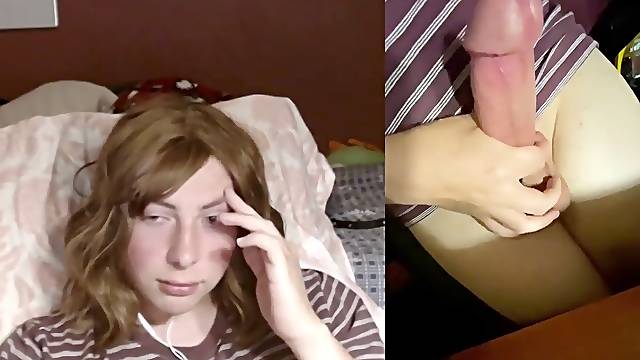 Ultra-cute gamer tgirl plays on webcam