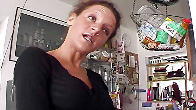 Sexy German brunette sucking and riding a loaded cock in POV