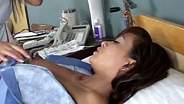 Hot Asian nurse pussy licking with a sexy breast patient 