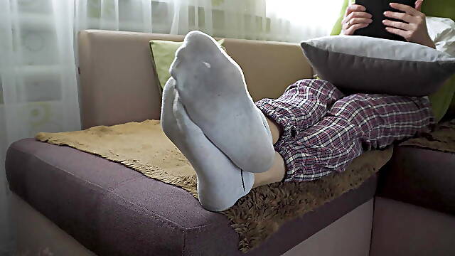 Japanese In Worn White Socks Showing Off Her Bare Soles