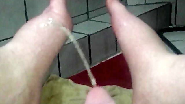 My Hard Dick Pissing on My Feet and Huge Cumshot