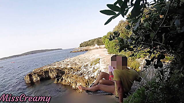 Teen teacher sucks my cock in a public beach in Croatia in front of everyone - its very risky with people near- MissCreamy