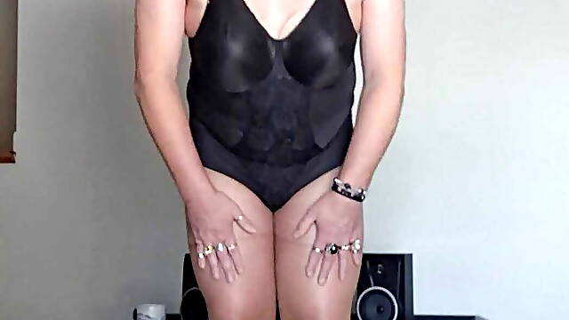Vicki the exhibitionist in foundation wear and shiny pantyhose