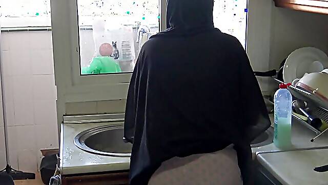 German grandpa fucks his submissive arab maid in the kitchen