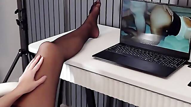 MILF Sucking Camera Mans Cock After Watching Pantyhose Porn