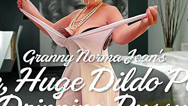 Granny Norma Jeans Suck, Huge Dildo Play & Cum Dripping Pussy Fuck