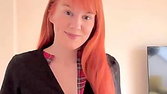 Redhead schoolgirl playing around with herself at home
