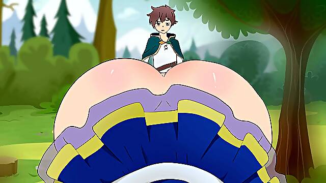 Aqua Wore a skirt that was short to seduce Kazuma Hentai Cartoon Parody Godaposs Blessing On This...