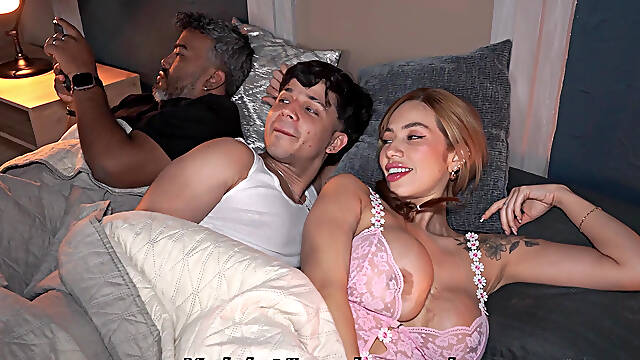 MILF woman ends up getting fucked by her muscular stepson right in front of her husband