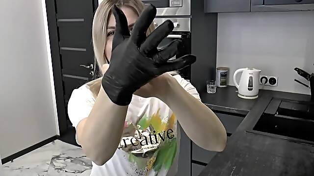 Morning routine in leather gloves MP4 HD 720p