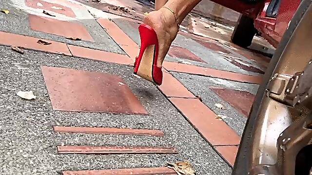 Perfect red heels to pump the car pedal