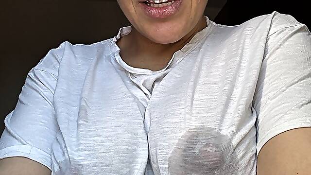 Leaky tits in white t-shirt
