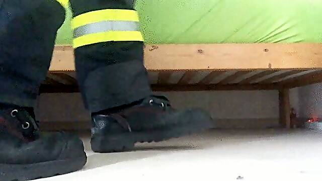 Firefighter taking off Boots and Socks 2