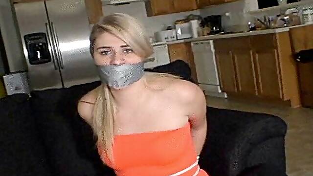 Long Legged 18 Year Old in Pantyhose Tied Stuffed Tape Wrap Gagged
