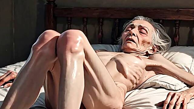 Extremely Skinny Old Granny Hairy Bush Masturbation - Wet Hairy Pussy Rubbing & Orgasm