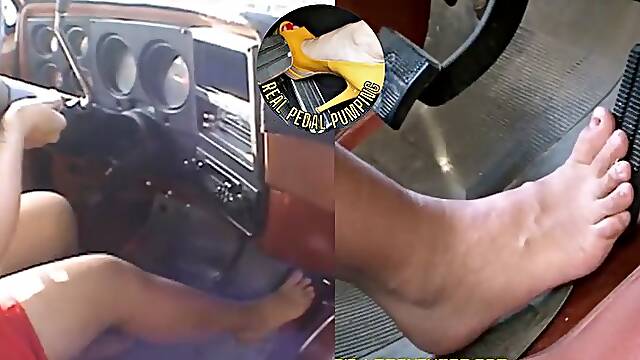 Barefoot Blonde Latina Fast Food Worker Cold Starts Classic Chevy Pickup