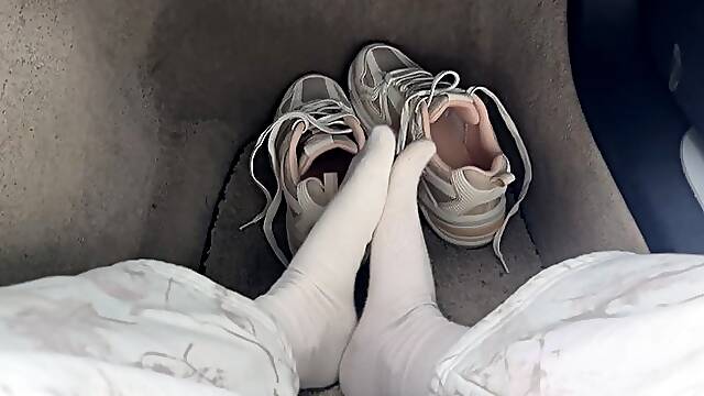 Taking Off My Sneakers & Socks in the Car – Scratching & Massaging One Foot Against the Other