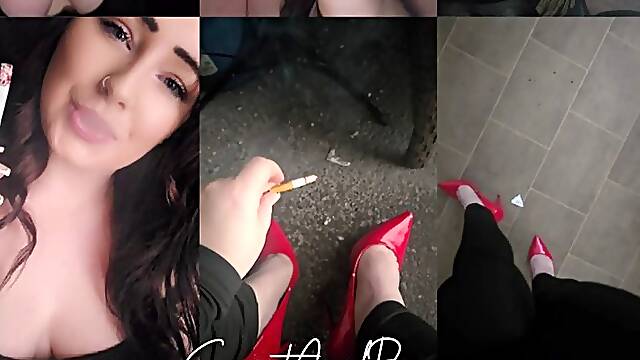 28 min compliation smoking in heels, leather boots, worship, findom