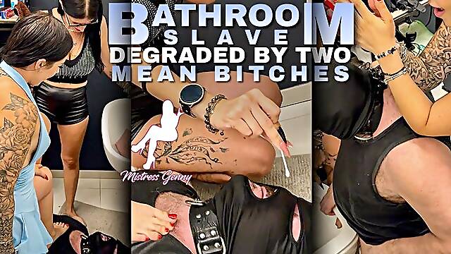 Bathroom slave degraded by two mean bitches -ENG SUBS