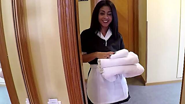 Hairy maid drops her uniform to ride a large dick in POV video