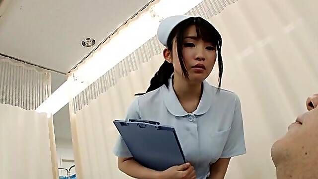 Japanese nurse removes her panties and rides a lucky patient