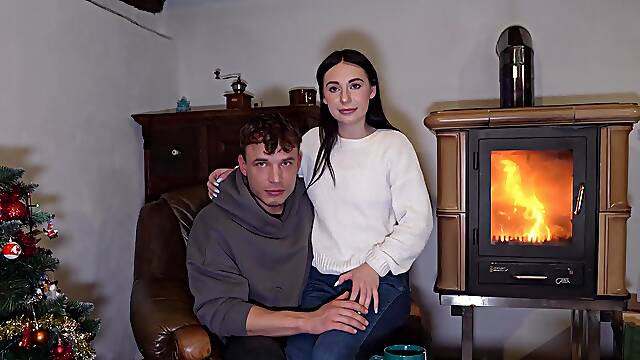 A stunning brunette woman, Emma Evans, fucked by her husband in jeans