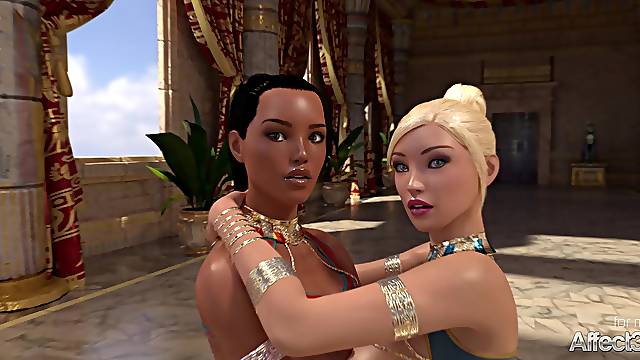 Ebony and blonde futanari babes entertaining the Egyptian princess