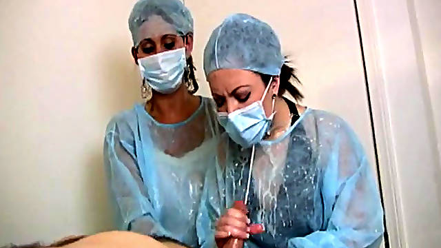 Naughty nurses in dirty handjob