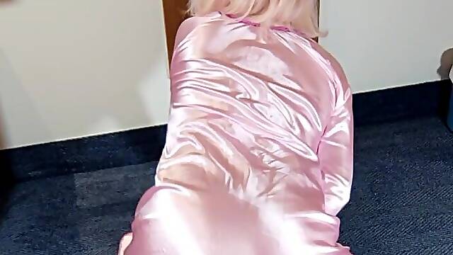 Hot Crossdresser in Ultra Shiny Sexy Pink Satin
