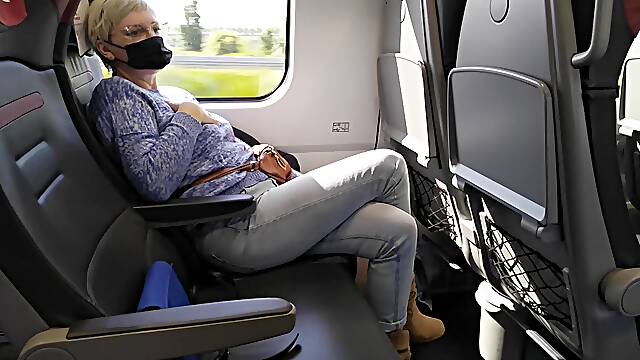 Public train crossed legs orgasm