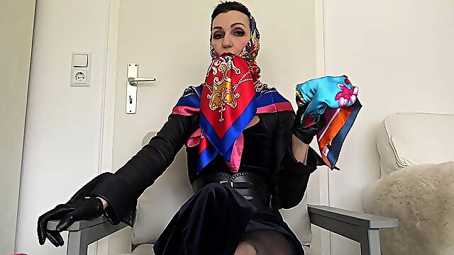 Scarf Queen: Cum on my satin scarf and lick it clean!