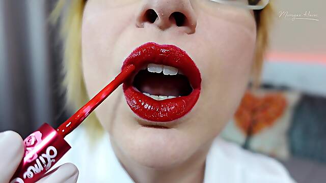 Hot nurse with juicy red lips