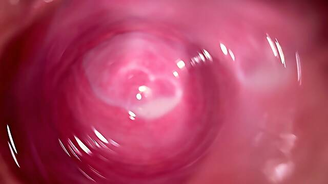 Camera deep inside Mia's tiny creamy vagina