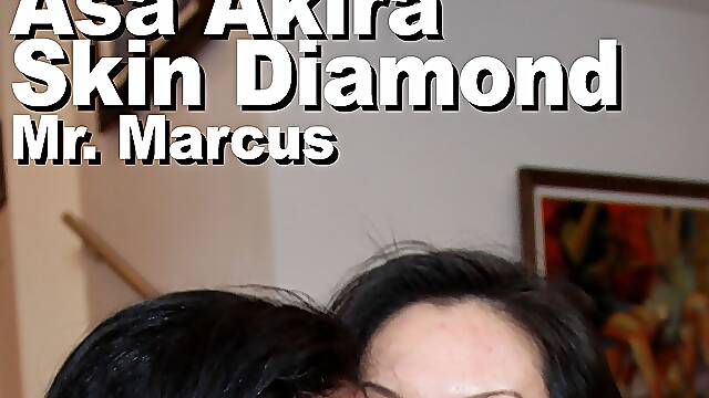 Asa Akira & Skin Diamond & Mr. Marcus double blowjob snowballing creampie