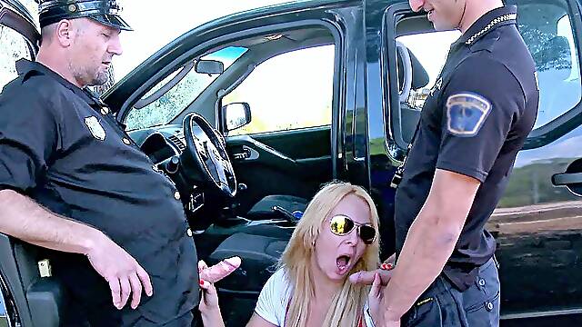 Hot blonde MILF Tamara Dix fucked hard by two police officers