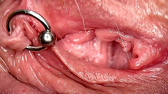 Really Close up Macro My Pierced Clit and Pussy Until Get Very Wet and Pee Go to Inside My Pussy